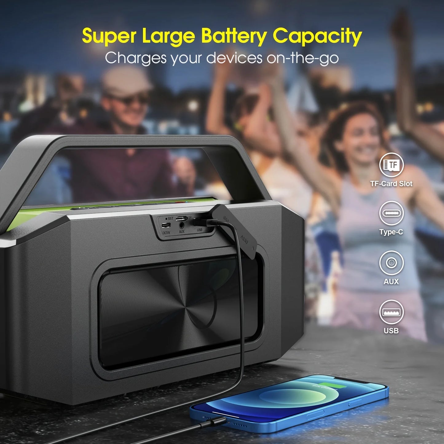 W King 100W Peak Portable Bluetooth Speaker With Subwoofer Outdoor Waterproof