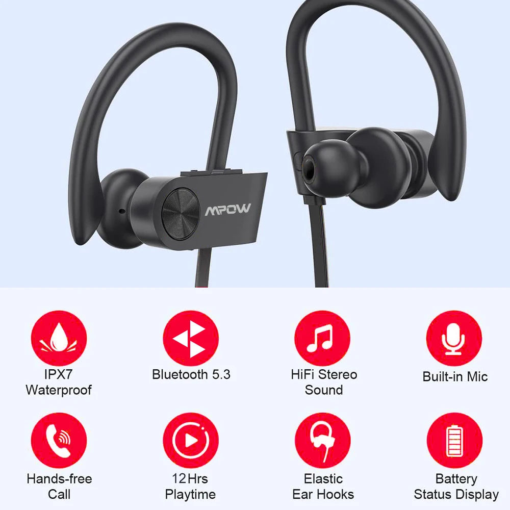 Mpow Flame Earphones IPX7 Waterproof Bluetooth 5.3 Earbuds 12 Hours Playtime And Noise Canceling Microphone For iPhone