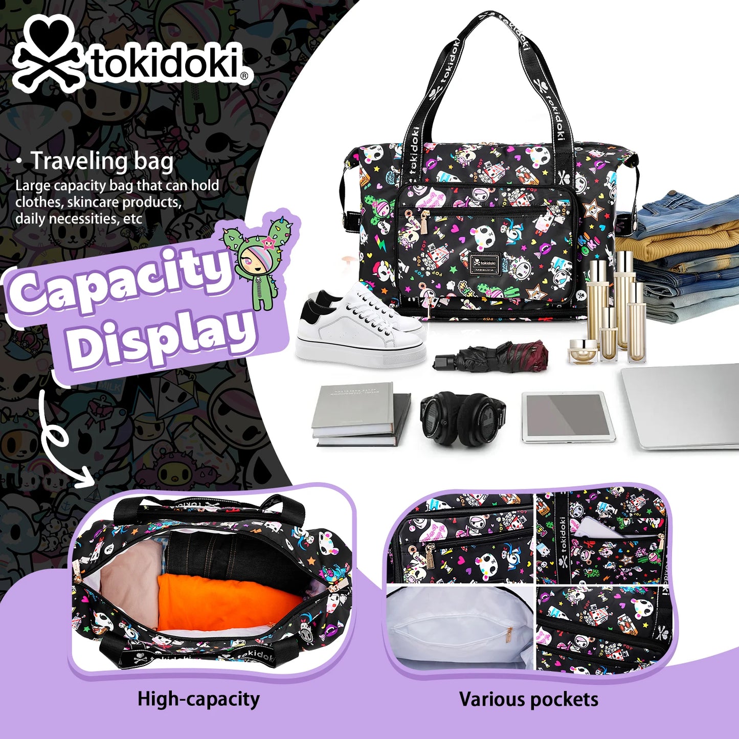 Tokidoki Unicorno Travel Duffle Bag 40L Large Capacity for Short Trips Gym