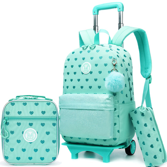 3PCS Cute Love Rolling Backpack