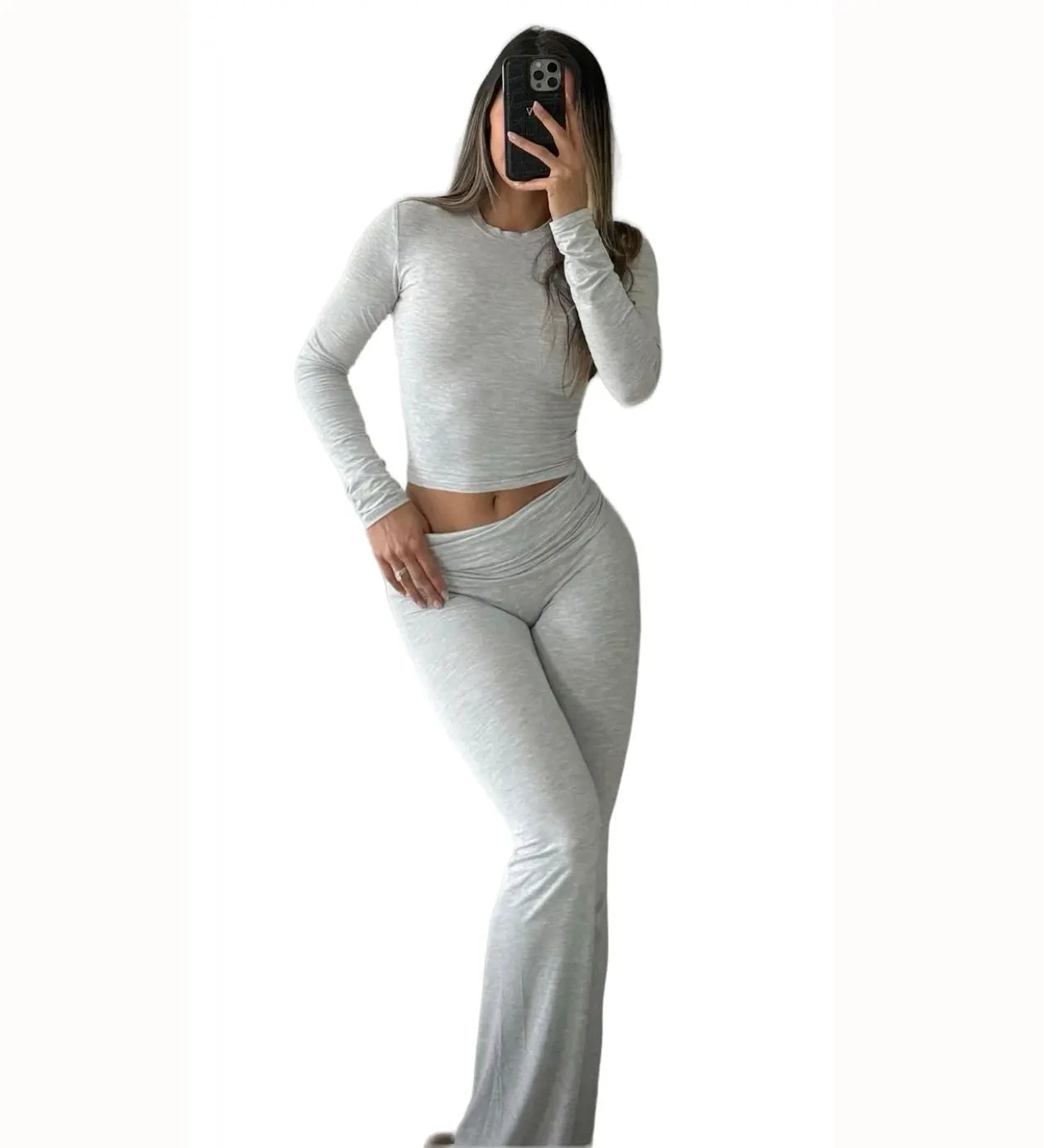 Womens Yoga Two Piece Set Long Sleeve Wide Leg Activewear For Home And Studio