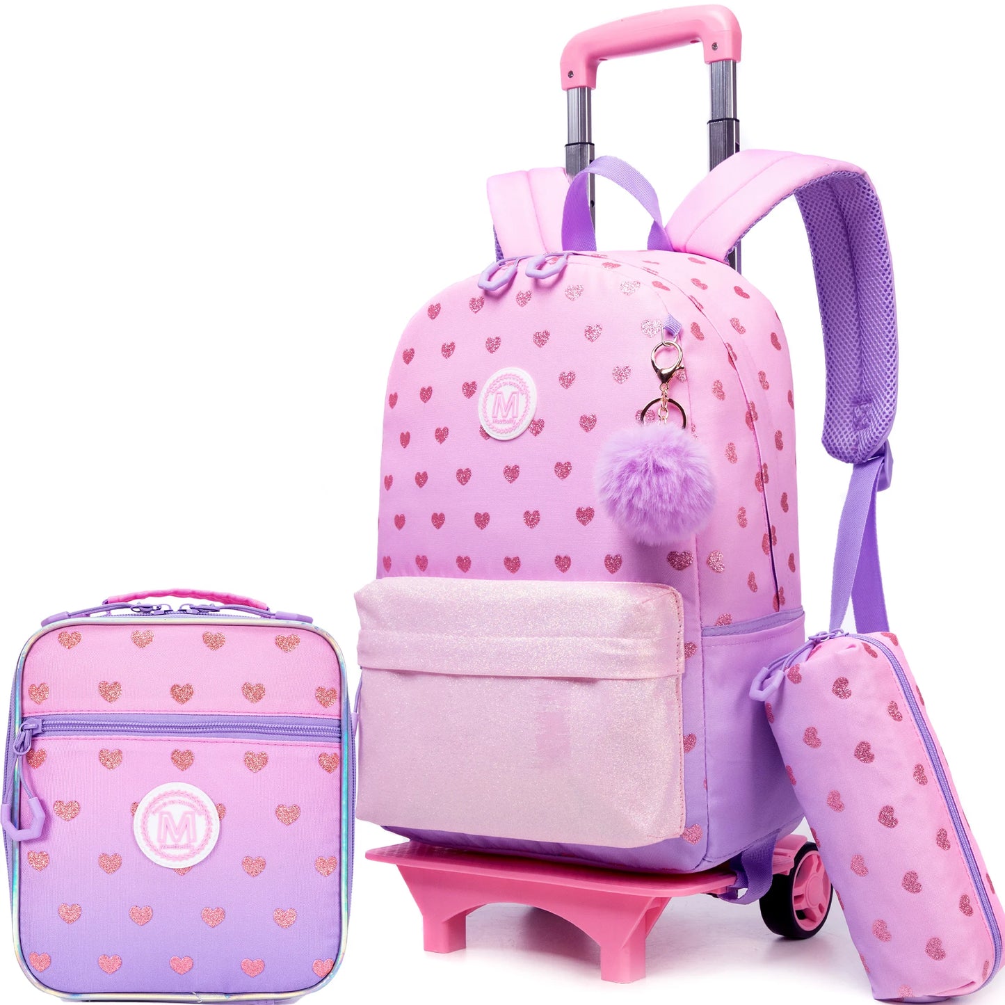 3PCS Cute Love Rolling Backpack